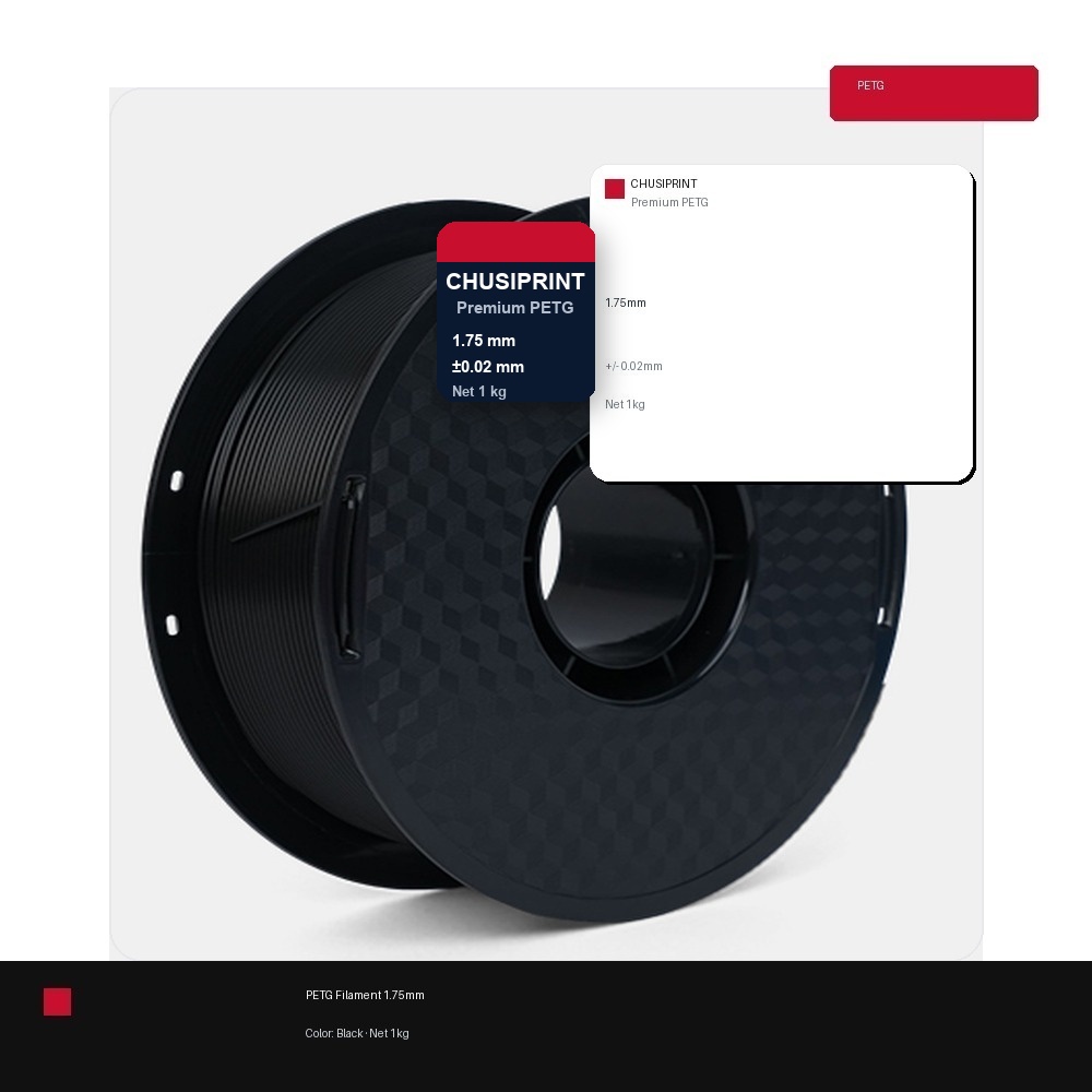 CHUSIPRINT PETG 3D Printing Filament 1.75mm 1kg - Black