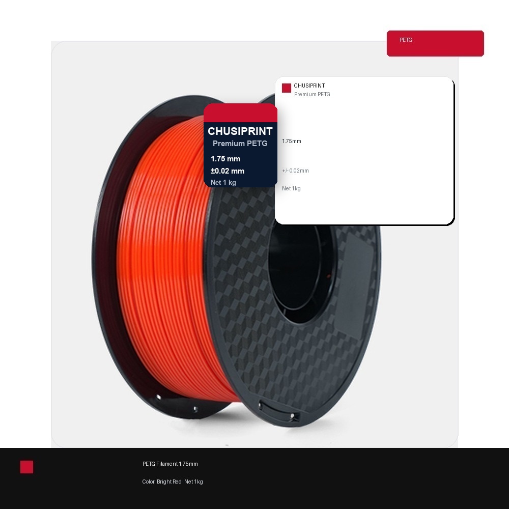 CHUSIPRINT PETG 3D Printing Filament 1.75mm 1kg - Bright Red