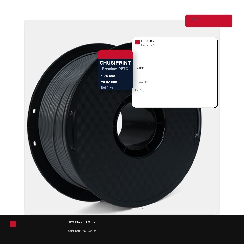CHUSIPRINT PETG 3D Printing Filament 1.75mm 1kg - Dark Gray