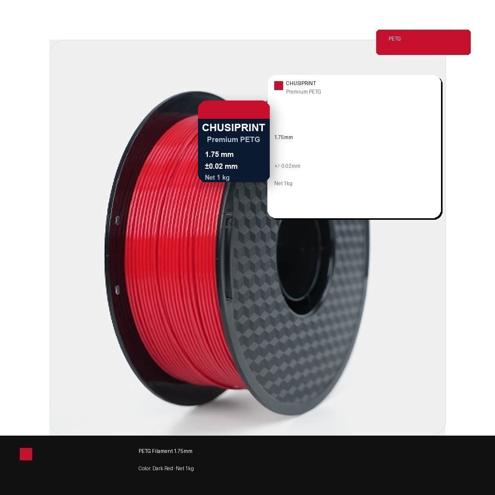 CHUSIPRINT PETG 3D Printing Filament 1.75mm 1kg - Dark Red